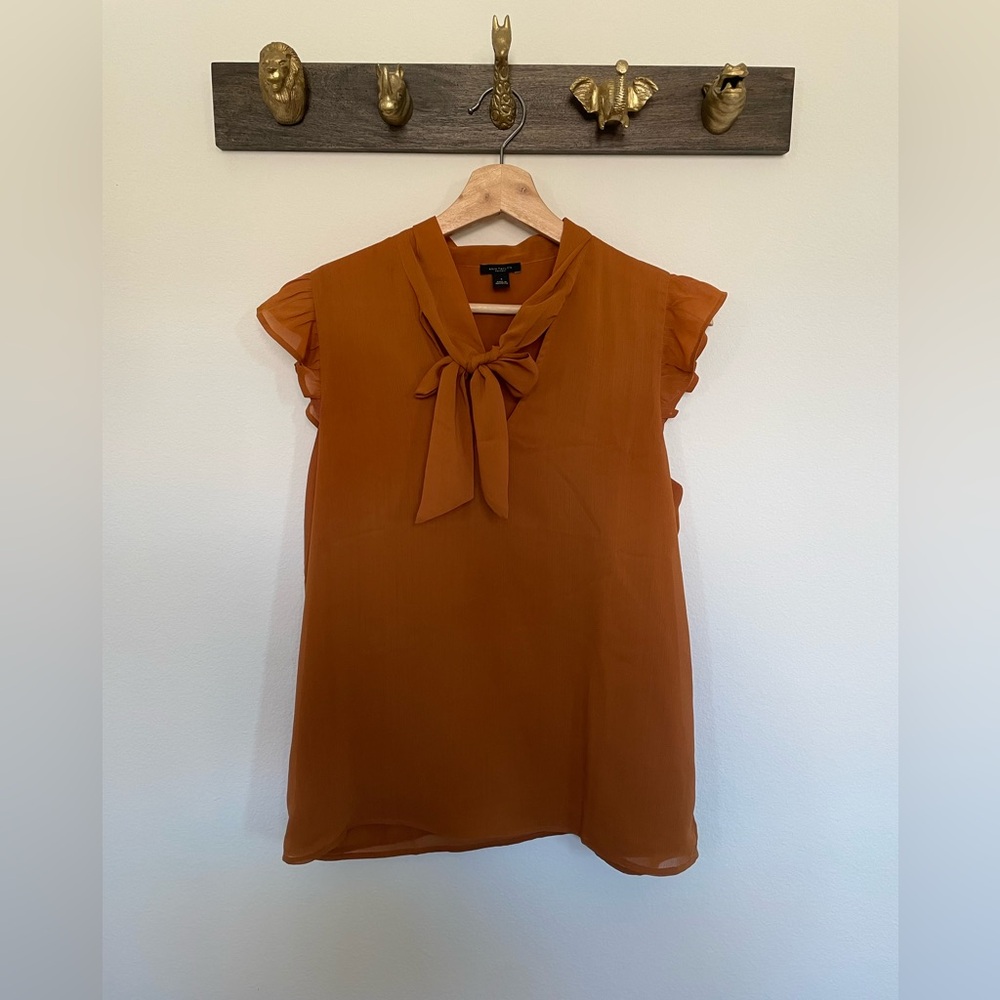 Ann Taylor Short Sleeve Bow Detail Top